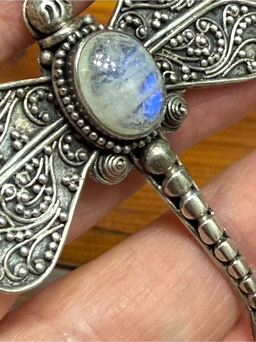 Sterling Silver 925 Rainbow Moonstone Pin Brooch 13.25 Grams
